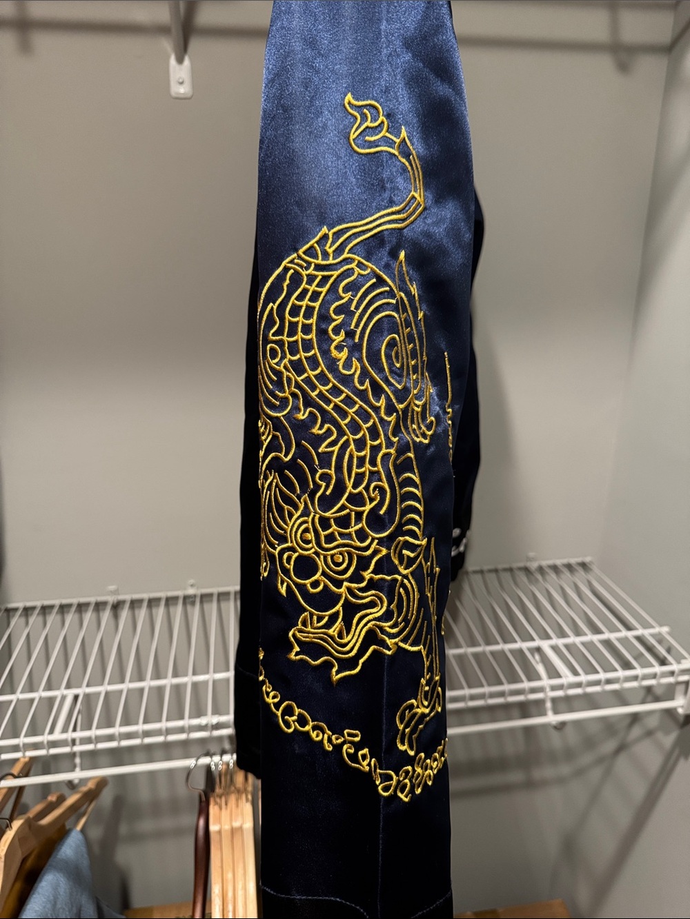 Navy Satin Embroidered Jacket with Gold Accents - Picture 2 of 6